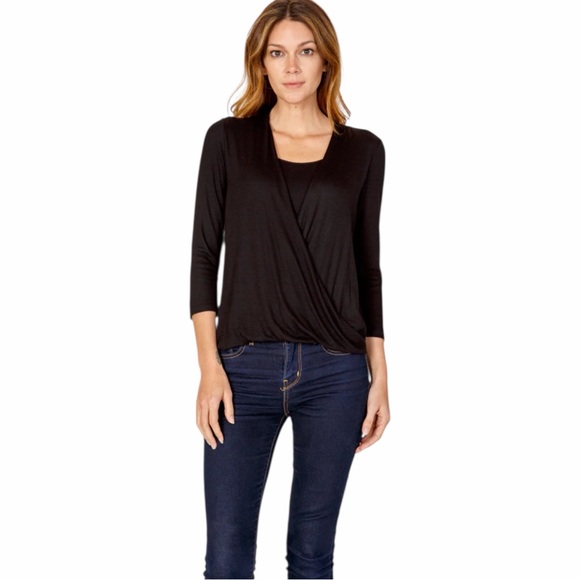 Laila Jayde Tops - Laila Jayde 3/4 Sleeve Surplice 2-Fer Ribbed Top Size XS Made in USA